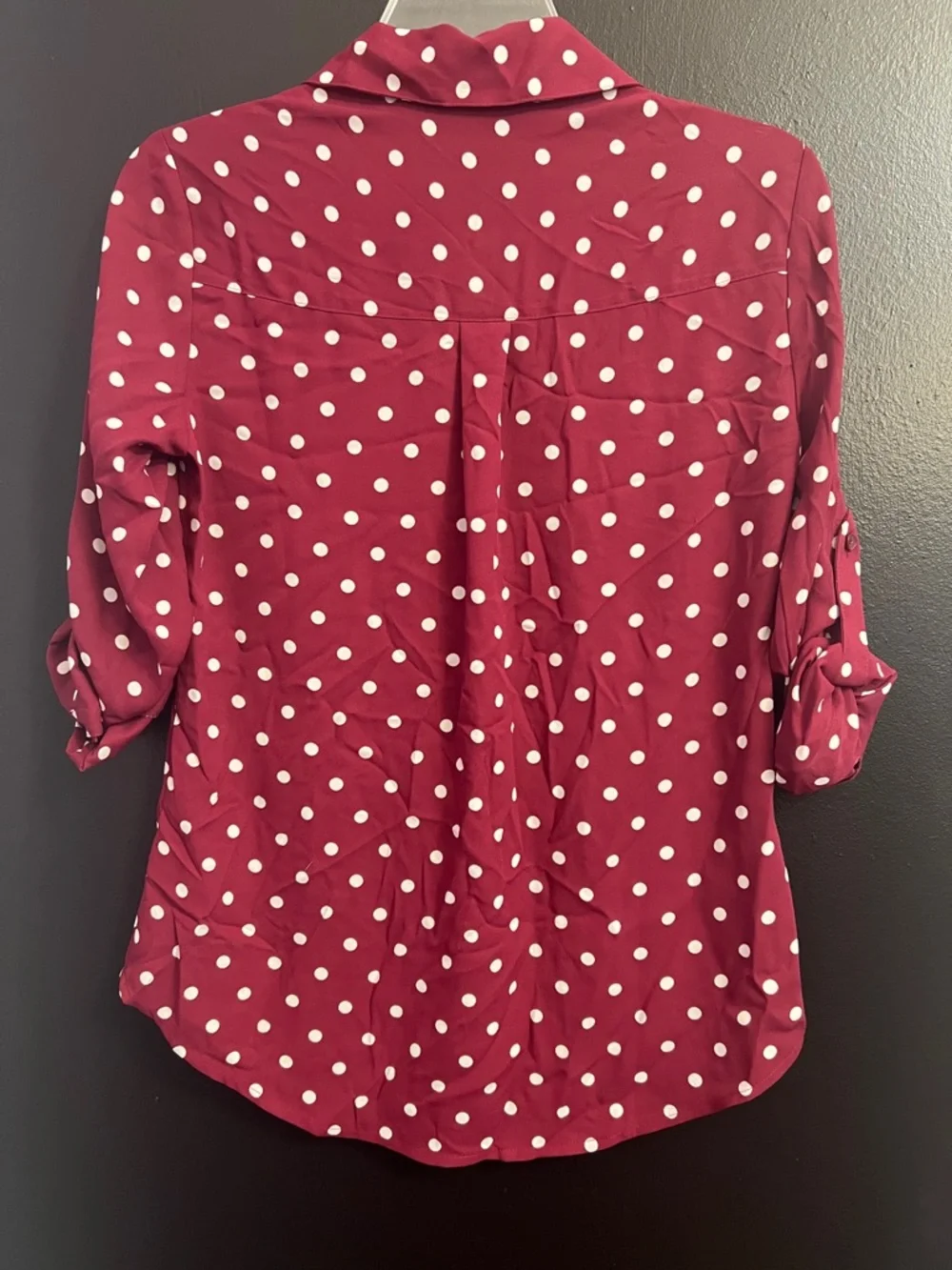 EXPRESS Portofino Burgundy Polka Dot Button-Down Shirt - Picture 2 of 4